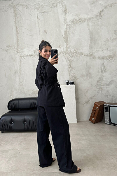 My Blog Kendőgallér kimonó és nadrág szett - fekete