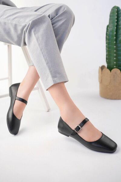 StWenn Matte Black Women's Shoes - Comfortable Orthopedic Ballerinas, Leather Skin 2120