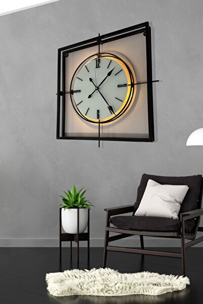 SEVİNÇ KONSEPT Siyah Kristal Square 60 cm Modern Duvar Saati