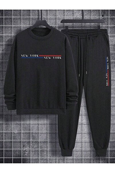 DAXİS Sportwear Company Ανδρικό σετ αθλητικής φόρμας με στάμπα - Φούτερ Jogger Crew Neck Sweat