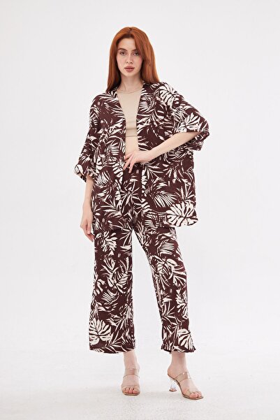 brako tekstil طقم كيمونو نسائي مريح - طقم سفلي وعلوي