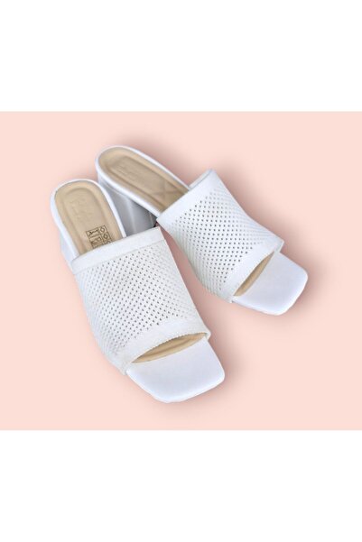 İpek White Knitwear Women's Heeled Slippers