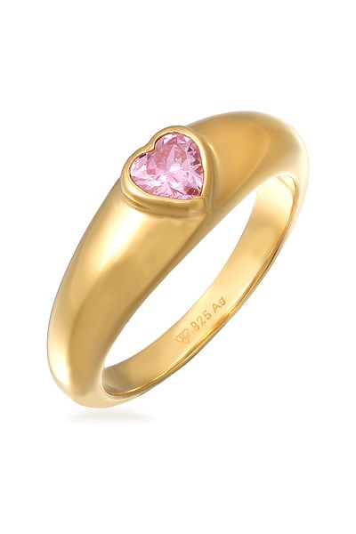 ELLI 925 Silber Vergoldeter Zirkonia Herz Band Ring - Liebe