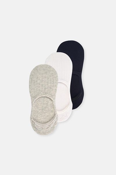 Dagi White-Grey-Black Women's 3-Piece Cotton Rib Textured Invisible Socks Set