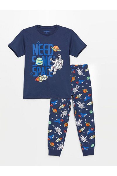 LC Waikiki Crew Neck Printed Short Sleeve Boy's Pajama Set