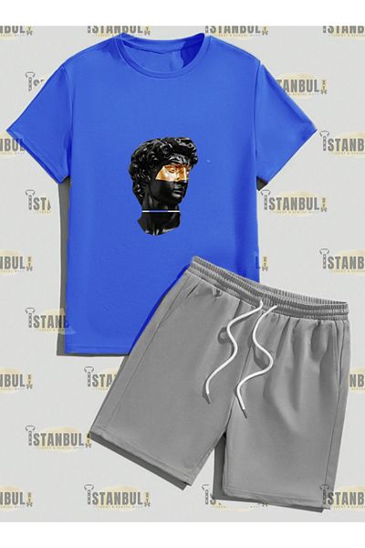 aynewmoda Set de trening tricou și pantaloni scurți - imprimat