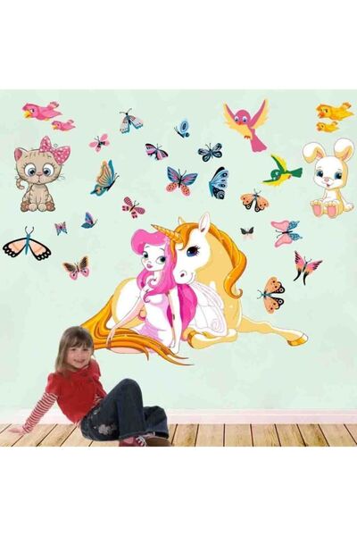Kt Grup Zidna naljepnica za devojčinu sobu sa temom cvetne vile i jednoroga, ...