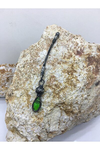 KAZZAZE Pompon de mărgele de rugăciune din argint oxidat scurt cu piatră verde