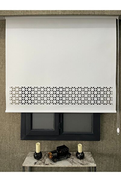 EYMENS HOME EYM2001 Lazer Kesim Stor Perde Kırık Beyaz Renk