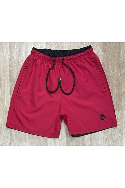 rlt relax time MEN'S RED-BLACK GARNISHED EMBROIDERED POOL-SEA SHORTS