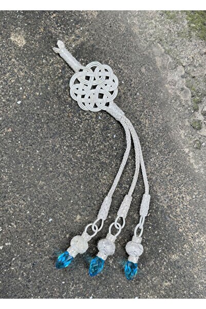 KAZZAZE عقدة الحب Kazaziye وحجر الزركون المفصل بثلاثة خرزات فضية متدلية مع شرابة