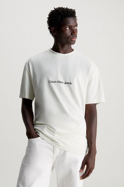 Calvin Klein Zadná strana s potlačou Crew Neck Uvoľnený strih Bavlnené tričko Tričko J30J325492CGA Pánske T SHI