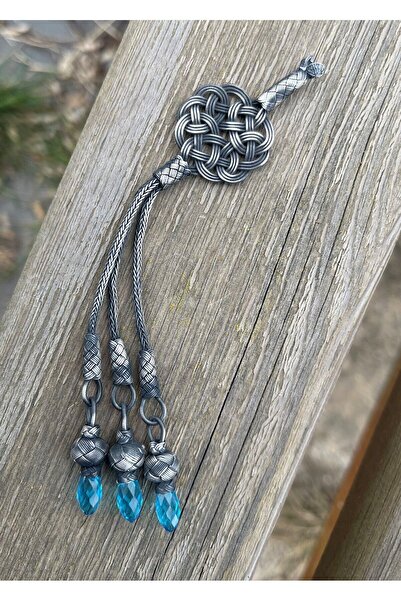 KAZZAZE عقدة الحب Kazaziye وحجر الزركون المفصل بثلاثة خرزات فضية متدلية مع شرابة