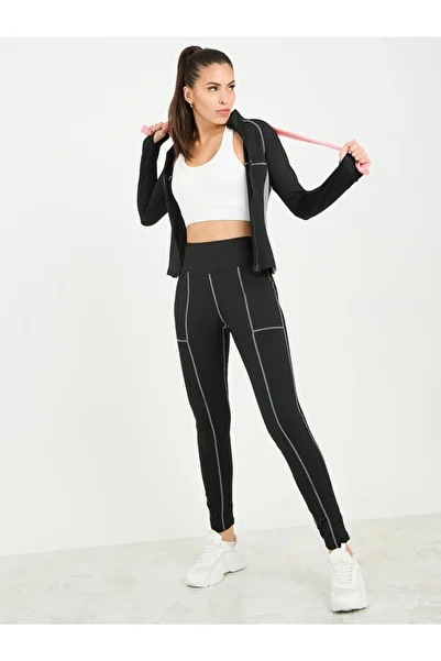 Styli Colorblock Contrast Stitch Detail Zip Up Jacket & Leggings Set