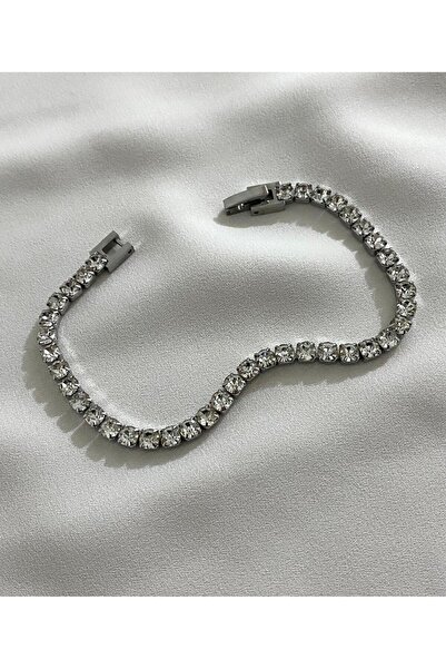 Güliz Aksesuar Steel Zircon Stone Silver Square Cut Waterway Bracelet