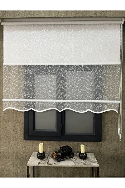 VOLPER MEKANİK Volper Eym2013 Çift Mekanizmalı Tül Ve Stor Perde Dal Desenli Kırık Beyaz