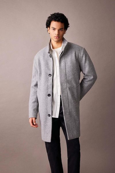 DeFacto Stand Collar Regular Fit Cashmere Coat with Buttons and Pockets A3557Ax23Wn