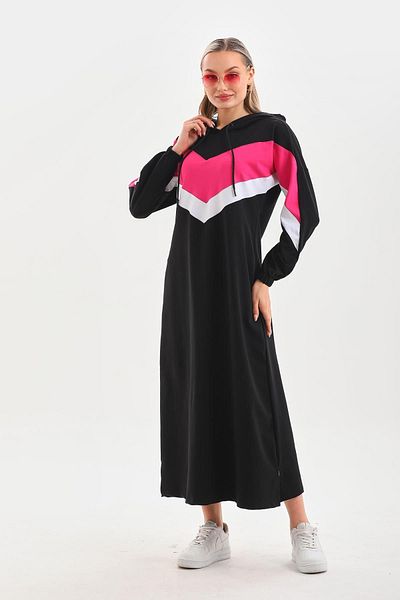 WestBound Φούξια V Pattern Color Blocked Hijab Καθημερινό μακρύ αθλητικό φόρεμα