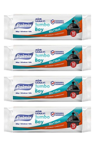 Polmix Jumbo Size 100 Micron Garbage Bag - Heavy Duty, 80 x 110 cm, 10 Pieces - Black