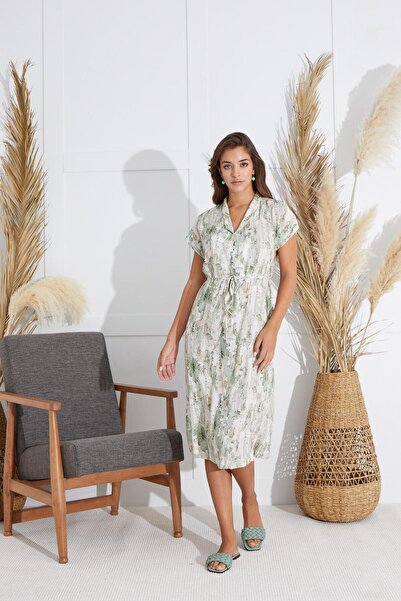 Sevim Πράσινο κοντομάνικο γυναικείο φόρεμα - C8T8N6O51