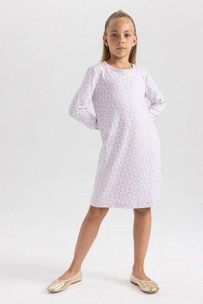 DeFacto Mädchenkleid mit Rundhalsausschnitt, Blumenmuster und langen Ärmeln - W8754a622sp