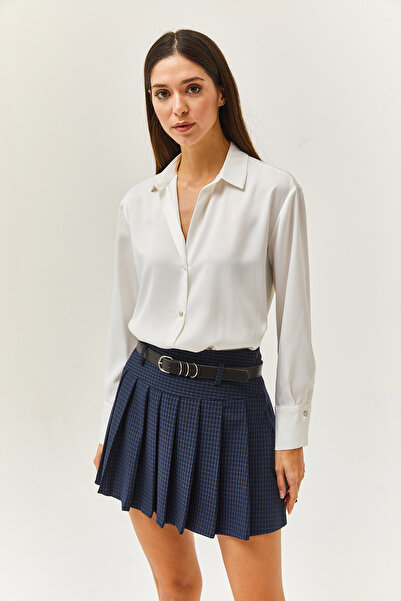 Thil Kadın Uzun Kolllu Pamuk Saten Gömlek 2385-THL