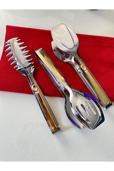 Dame Marie 24k Real Gold Plated Steel 3-Piece Tongs Set