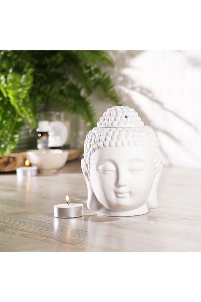 Mitr Buddha Kafası Temalı Beyaz Buhurdanlık