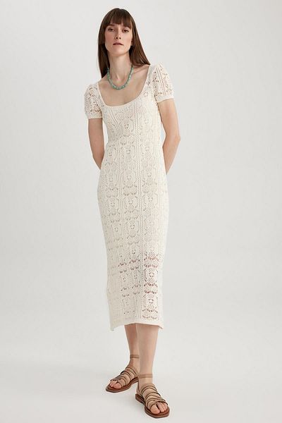 DeFacto Lace Midi Dress - Round Neck, Short Sleeve A8054ax23sm