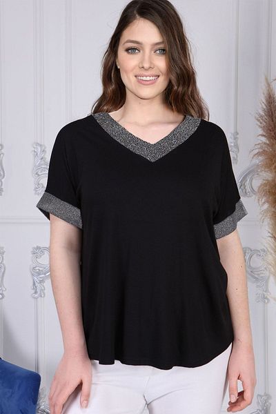 Gül Moda Γυναικεία κοντομάνικη μπλούζα Black Plus Size G058-1