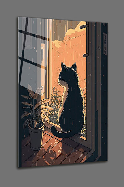 BV DEKOR Γυάλινος πίνακας με θέα στην κατοικίδια ζώα από το παράθυρο - Διακοσ...