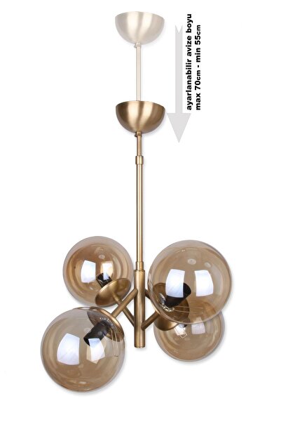 Fivorno Aydınlatma Bubble Lamp 4 Kollu Eskitme Sarı Renk Kaplama Sarkıt