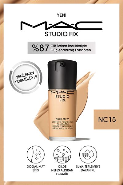 M.A.C Matte Foundation Lasting up to 24 Hours - Studio Fix Fluid Spf15 - Color: Nc15 - 30ml