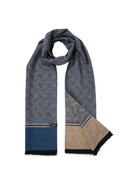 Hatemoğlu Beige Patterned Indigo Scarf
