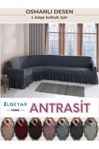 elgeyar Husă de canapea de colț L - Husă de canapea cu model șal jacquard (350 cm)