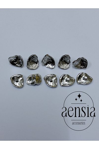 aensia Silver Silver Wrinkled Asymmetric Curved Shell Model Metal Coat Jacket Button 1.52 CM Button - Pack of 10