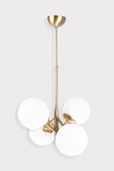 Fivorno Bubble Lamp 4 Kollu Eskitme Sarı Renk Kaplama Opal Beyaz Camlı Sarkıt