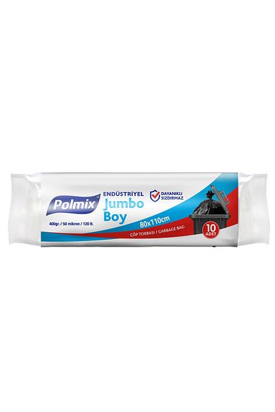 Polmix Jumbo Size Black Garbage Bag - 80x110 cm, 10 Pieces, 400 gr