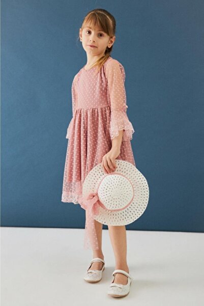 Perendi Φόρεμα για κορίτσια - Λεπτομέρεια καπέλου και ζώνης, χρώμα σομόν