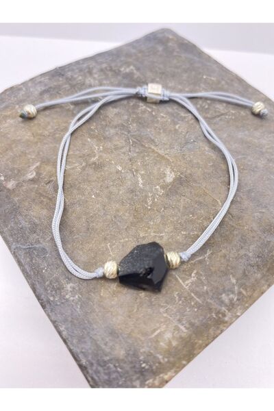 ERU JEWELLERY İşlenmemiş Doğal Taş Paraşüt İpi Bileklik - 925 Ayar Gümüş Top ...