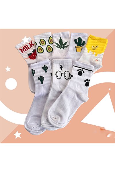 çorapdunyam Комплект весели тенис чорапи за колеж с шарка на кактус, 20 см