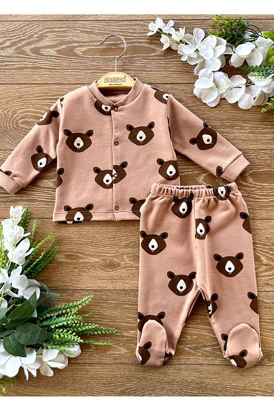 Renkli Puset Bear Brown Baby Pajama Set - 2-Piece Cotton Bottom and Top Set