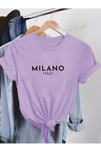 PALPİTO Tricou de damă oversize liliac cu imprimeu Milano