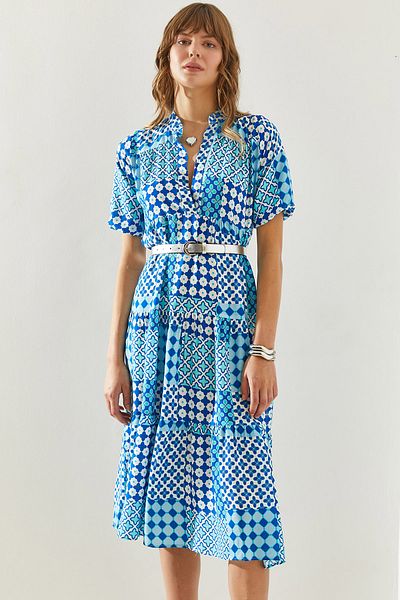 Bianco Lucci Rochie de damă din viscoză cu guler înalt - 60251287