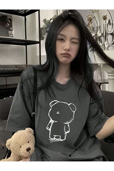 PALPİTO Medved Štampano Dimljeni Linearni Oversize kroj Žene T-shirt