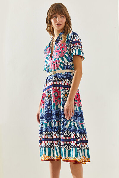 Bianco Lucci Rochie de damă din viscoză cu guler înalt - 60251287