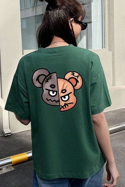 PALPİTO Ženski medved petrolejno zelene boje Štampano Oversize kroj T-shirt