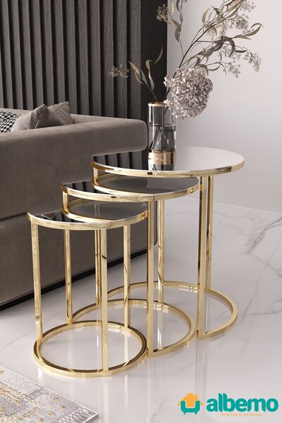 usta mekan Usta Gold Metal Gümüş (DÜZ) Aynalı 3lü Zigon Sehpa