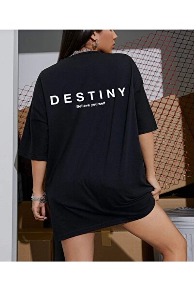 PALPİTO Ženska crna sudbina Štampano Oversize kroj T-shirt