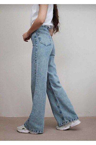 Trn JNS Afel Відкритий Блакитний - Стрейч, Снігостійкий, Супер Висока Талія, Неформальні Джинсові Штани Палаццо